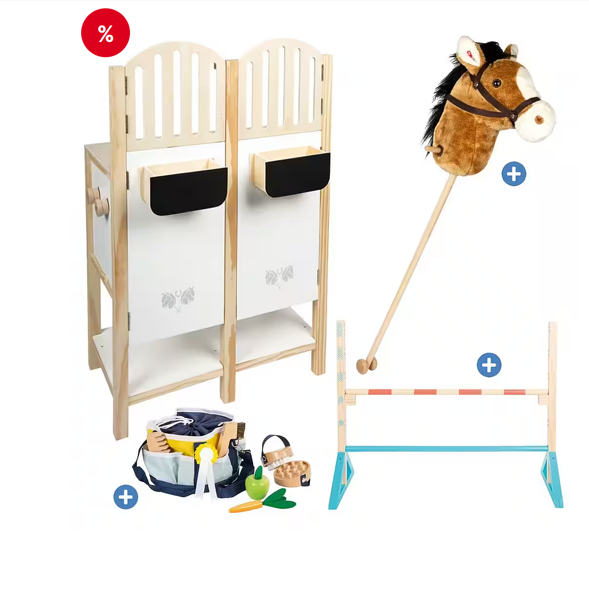 Hobby Horse Komplettset – Steckenpferd Braun / Bunt – Hobby Horsing Set (small foot)