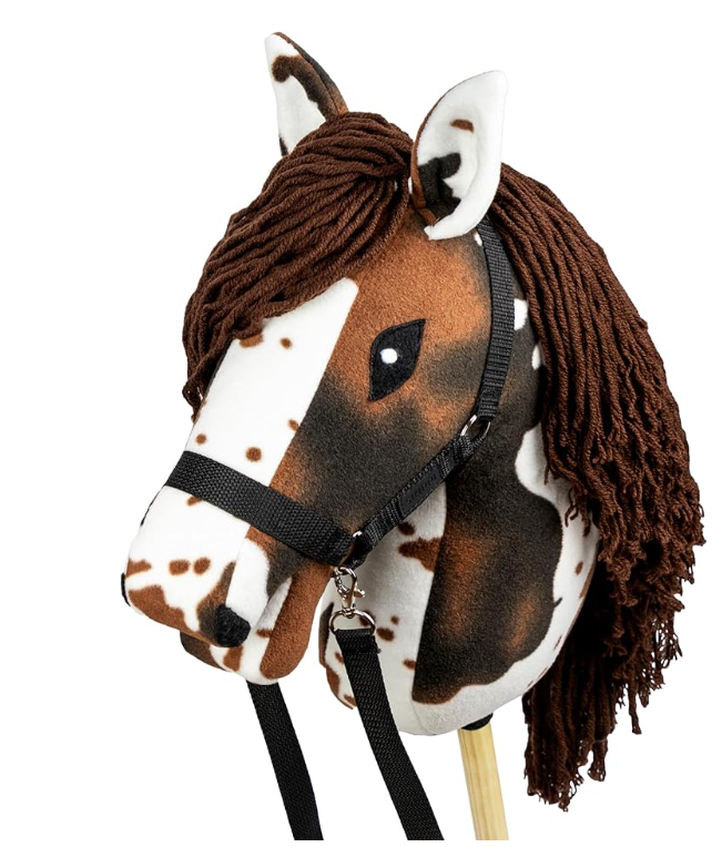 Hobby Horse Steckenpferd – SKIPPI Hobby Horse Braunschecke – A3 Steckenpferd mit Halfter & Zügeln (SKIPPI)